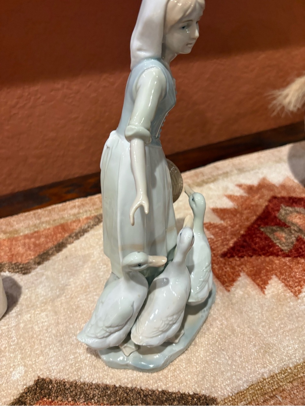 Source Unknown Porcelain Girl with Ducks Figurine in White and Pale Blue - Picture 3 of 4
